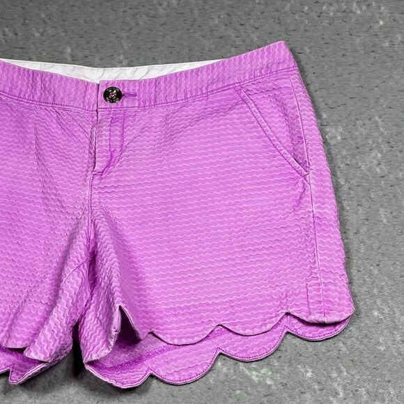 Lilly Pulitzer Shorts Buttercup Knit Womens 6 Purple Stretched Pockets Scalloped - Picture 5 of 14